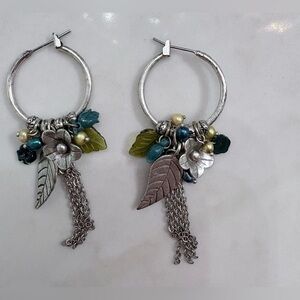 Cookie Lee Silver Hoop Earrings with Floral Charms
